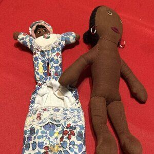 HANDMADE African Cloth Doll & Baby Folk Art In Kenya - Vtg Lot of 2 #R4